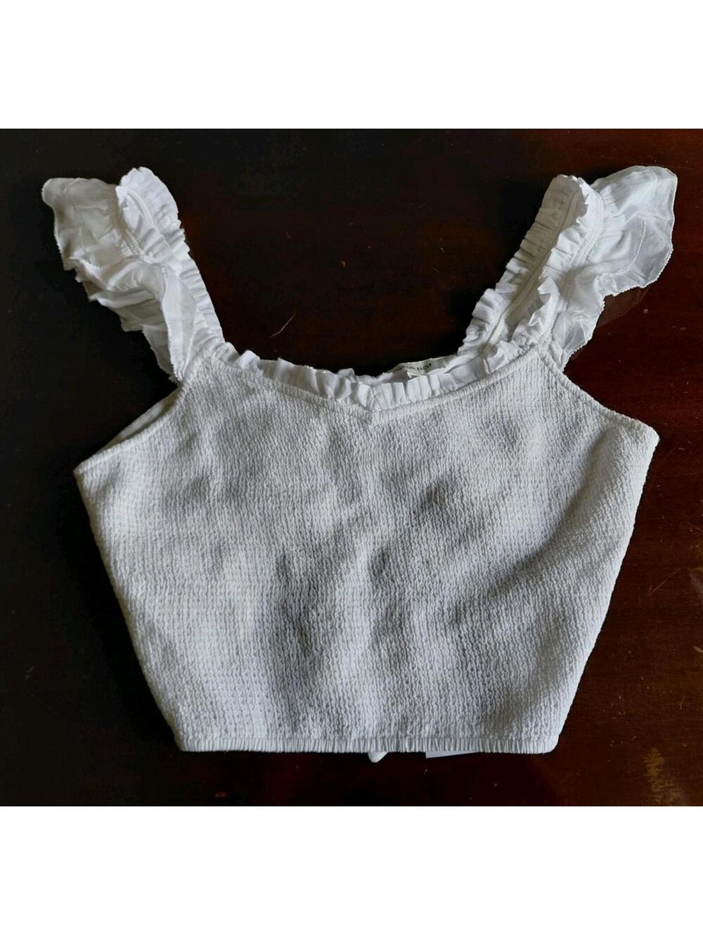 NWT American Eagle Smocked Tank Top Medium White Milkmaid Ruffle